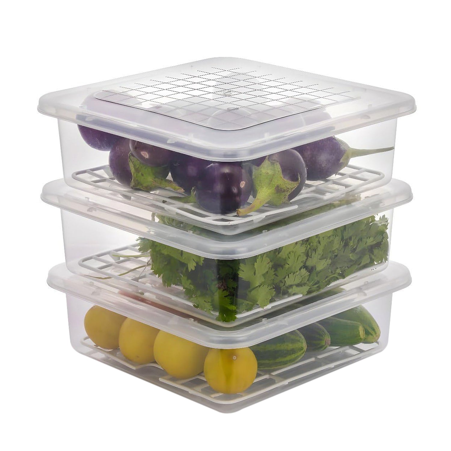 Plastic Food Storage Containers With Removable Drain Tray And Lid (3 Pcs Set) Plastic Food Storage Containers With Removable Drain Tray And Lid (3 Pcs Set)